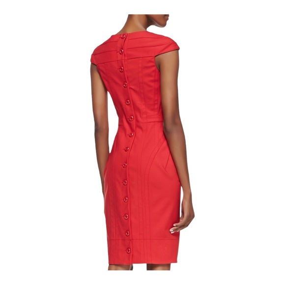 Byron Lars Bright Red Fitted Darted Button Up Back Sheath Pencil Dress SZ 8 - Picture 3 of 14